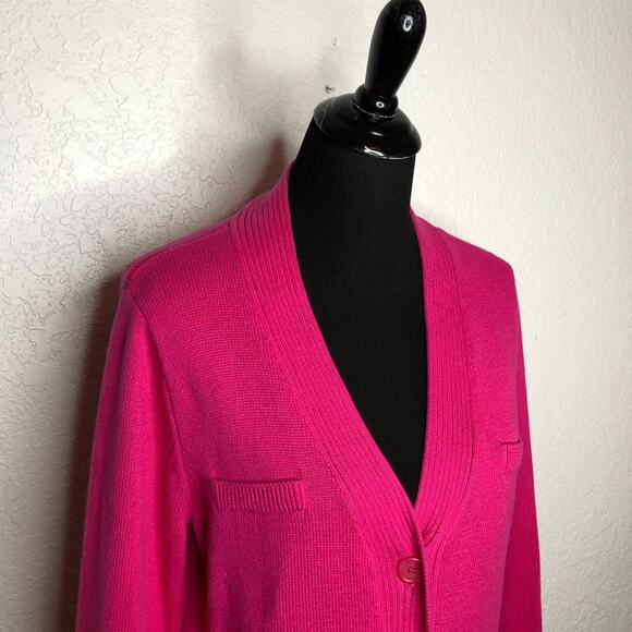 Pendleton bright pink cotton v neck button front cardigan size Large - Picture 2 of 16